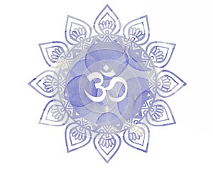 Purple Watercolor mandala Om Aum Symbol