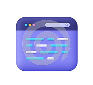 Purple web browser window with code lines. Technology, web development, programming, coding and software concept.