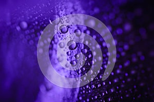 Purple wet surface with colorful glistering water drops
