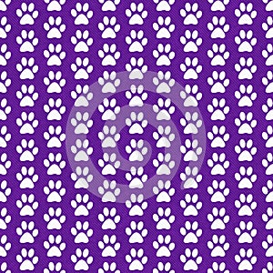 Purple and White Dog Paw Prints Tile Pattern Repeat Background