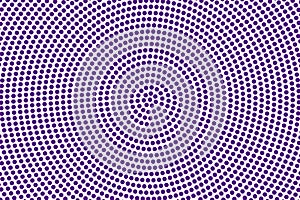 Purple white dotted halftone. Halftone background. Radial frequent dotted pattern.