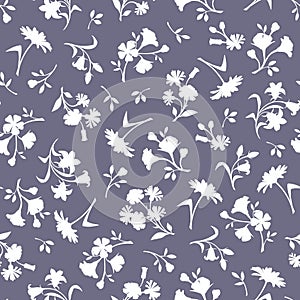 Purple and white floral pattern with small flowers. Vector seamless floral print