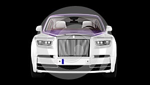 purple and white luxury sedan car with black background