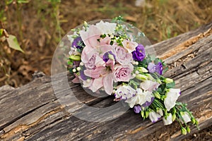 Purple and white, pink wedding bouquet