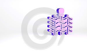 Purple Wicker fence of thin rods with old clay jars icon isolated on white background. Minimalism concept. 3d