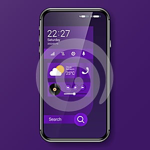 Purple widget menu user interface realistic smartphone design