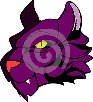 Purple Wild Cat Head Illustration Vector