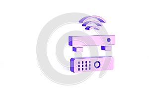 Purple Wireless multimedia and TV box receiver and player with remote controller icon isolated on white background