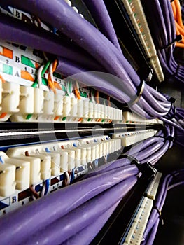 Purple wires running into a patching array