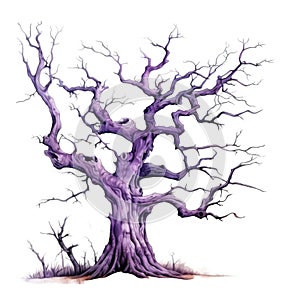 A Purple, Withered Tree with Twisted Branches