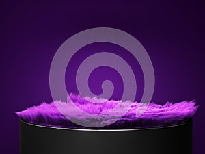 Purple wool pedestal simple podium for product presentation 3d render on darck purple background