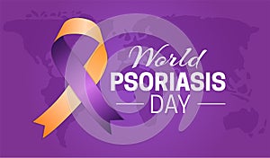 Purple World Psoriasis Day Background Illustration with World Map