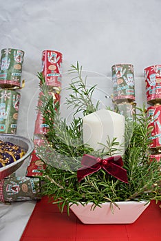 Purple yam sweets in a christmas display.