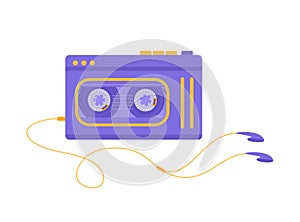 Purple and yellow audio player with headphones isolated on white background. Vector illustration