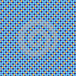 Purple Yellow Blue Lilac Seamless Small Diagonal French Checkered Pattern. Little Inclined Colorful Fabric Check Pattern