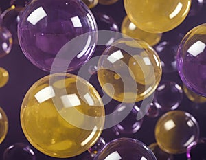 Purple and yellow soap bubbles in paint create an abstract design suitable for a colorful background