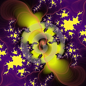 Purple yellow soft fractal, fractal fantasy shapes contrasts lights, sparkling petals, fractal, abstract background