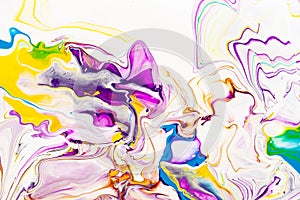 Purple and yellow vibrant abstract marbled texture. Vibrant, colorful, liquid, fluid art background. photo
