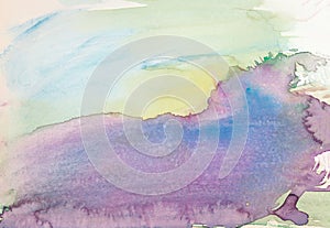 Purple and yellow watercolor paint background, lettering scrapbook sketch.