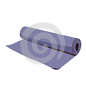 Purple yoga mat isolated on white background. Sport equipment for workout. Stretch training design in simple line modern