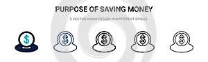 Purpose of saving money icon in filled, thin line, outline and stroke style. Vector illustration of two colored and black purpose