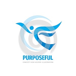 Purposeful - business logo design. Abstract human with wing. Development icon. Delivery sign.