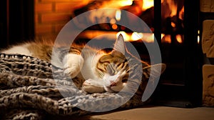 purr cat fireplace photo