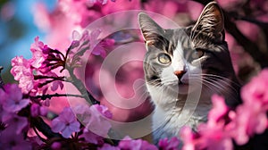 purr cat with flowers photo