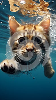 Purr fect dive Cute cat exhibits charming underwater swimming prowess