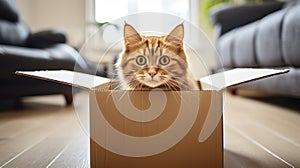 Purr-fect Hideaway - The Playful Antics of a Funny Cat in a Cardboard Box