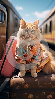 Purr fect vacation Cat travel concept brings humor and amusement