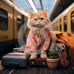 Purr fect vacation Cat travel concept brings humor and amusement