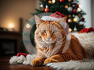 Purr-fectly Merry: Adorable Orange Cat Embracing the Holiday Spirit