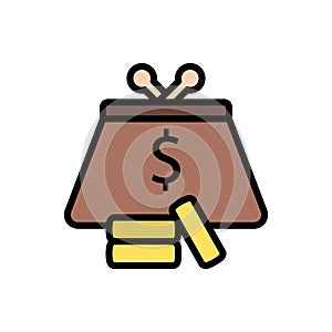 Purse, coins icon. Simple color with outline vector elements of economy icons for ui and ux, website or mobile application