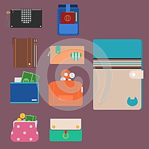 Purse wallet vector money shopping buy business financial wallets payment bag and wallet accessory trendy cash wealth