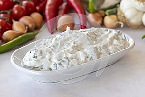 Purslane salad on white background. Close up