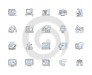 Pursuing line icons collection. Ambition, Progression, Tenacity, Drive, Aspiration, Perseverance, Dedication vector and