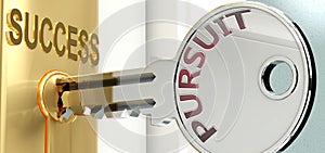 Pursuit and success - pictured as word Pursuit on a key, to symbolize that Pursuit helps achieving success and prosperity in life