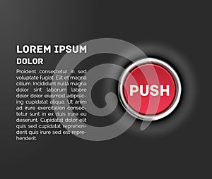 Push button, 3d red glossy metallic icon, vector