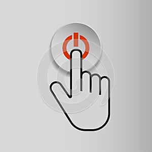 Push button. Hand icon on gray background. Cursor of computer mouse. Vector illustration