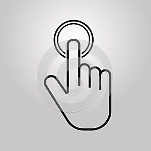 Push button. Hand icon on gray background. Cursor of computer mouse. Vector illustration