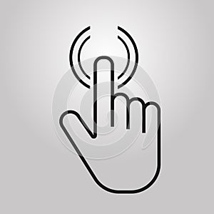 Push button. Hand icon on gray background. Cursor of computer mouse. Vector illustration