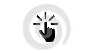 Push button. Hand icon on white background. Cursor of computer mouse. Black and white backgrounds. 4K video