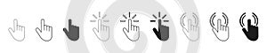 Push button. Hand icon on white background. Cursor of computer mouse. Vector illustration. EPS 10