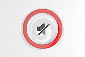 Push button with sound off or mute volume icon on white background