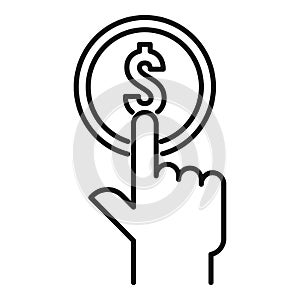 Push coin cash back icon, outline style