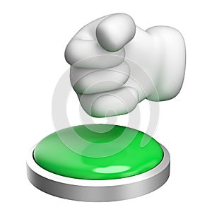 Push The Green Button. 3D rendering on white background