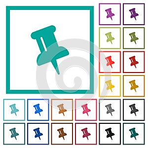 Push pin flat color icons with quadrant frames
