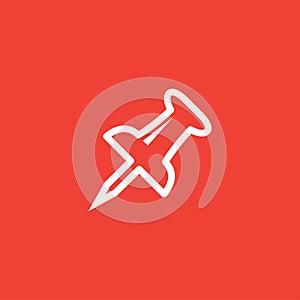 Push Pin Line Icon On Red Background. Red Flat Style Vector Illustration
