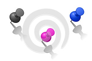 Push pin set isolated on white .